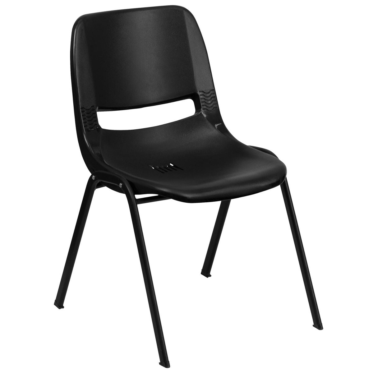 Emma and Oliver Black Ergonomic Shell Student Stack Chair - Classroom Chair / Office Guest Chair