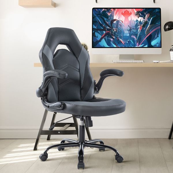 JIONJOY Ultimate Gaming Chair: Ergonomic, PU Leather, Executive Desk Chair with Flip-up Armrests | Black