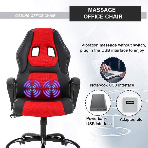 FDW Racing Gaming Chair Home Office Chair Ergonomic Desk Chair Massage PU Leather Computer Chair with Lumbar Support Headrest Armrest ,Black
