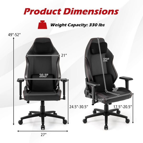 Costway Gaming Chair Ergonomic High Back Computer Chair with Rocking Function & 2D Armrests