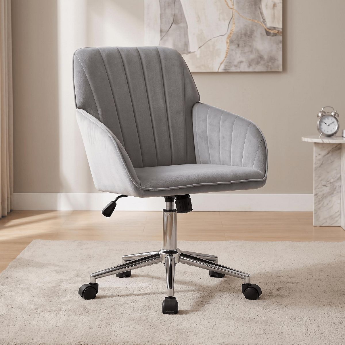 LauKingdom Adjustable Velvet Office Chair, Ergonomic Swivel Vanity Chair with Backrest Support, Comfortable Cute Desk Chair for Bedroom, Living Room