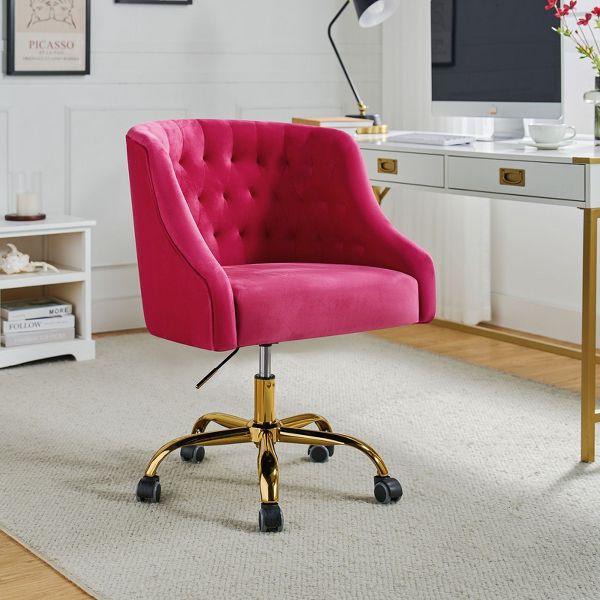 Anika Modern Velvet Height-adjustable Swivel Task Office Chair with Button-tufted Back and Gold Base | Karat Home - Black