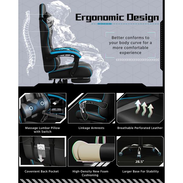 Yaheetech Adjustable Computer Chair with Footrest and Lumbar Support Black