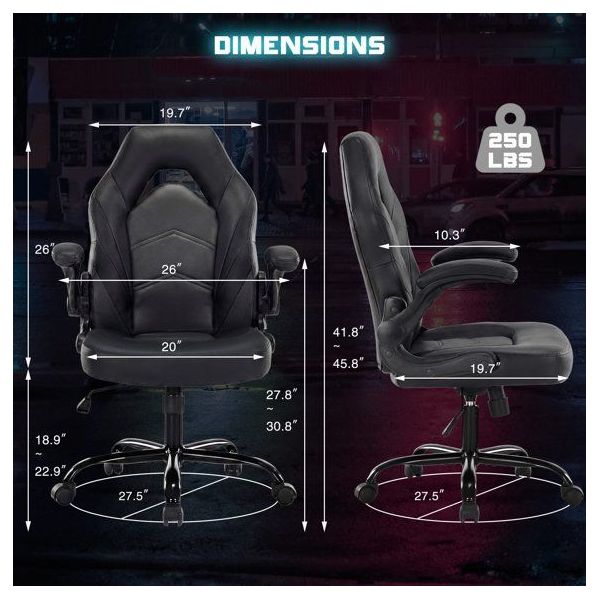 JIONJOY Ultimate Gaming Chair: Ergonomic, PU Leather, Executive Desk Chair with Flip-up Armrests | Black