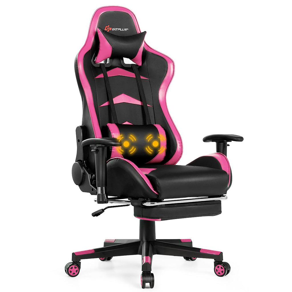 Costway Office Massage Gaming Chair Reclining Swivel Racing with Footrest Pink