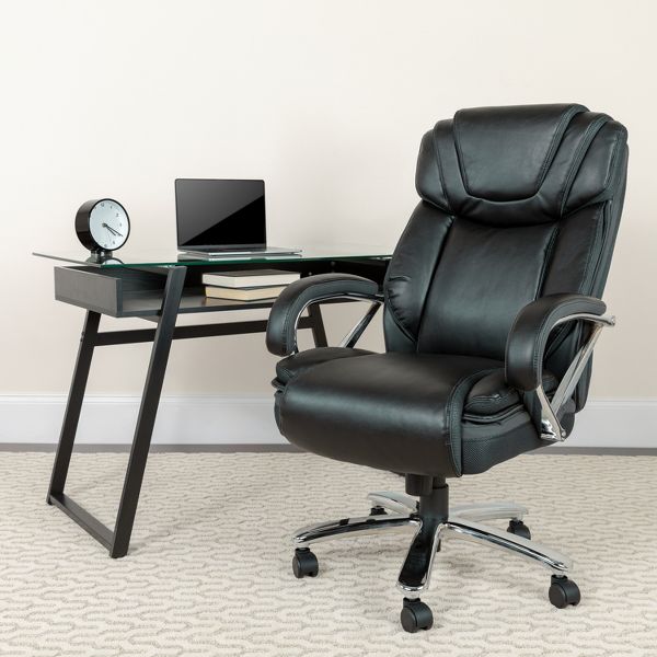 Emma and Oliver 500 lb. Big & Tall Black LeatherSoft Ergonomic Office Chair with Extra Wide Seat