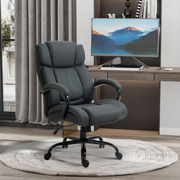 Vinsetto High Back Big and Tall Executive Office Chair 484lbs with Wide Seat Computer Desk Chair with Linen Fabric Swivel Wheels Charcoal Gray
