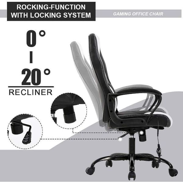 FDW Racing Gaming Chair Home Office Chair Ergonomic Desk Chair Massage PU Leather Computer Chair with Lumbar Support Headrest Armrest ,Black