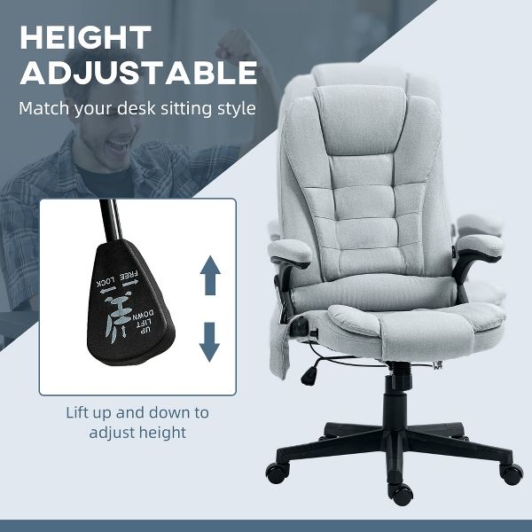 Vinsetto 6 Point Vibrating Massage Office Chair with Heat, Linen High Back Executive Office Chair with Reclining Backrest, Armrests, Black