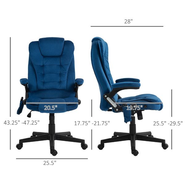 HOMCOM 6 Point Vibrating Massage Office Chair with Heat, Velvet High Back Executive Office Chair with Reclining Backrest, Armrests, Black