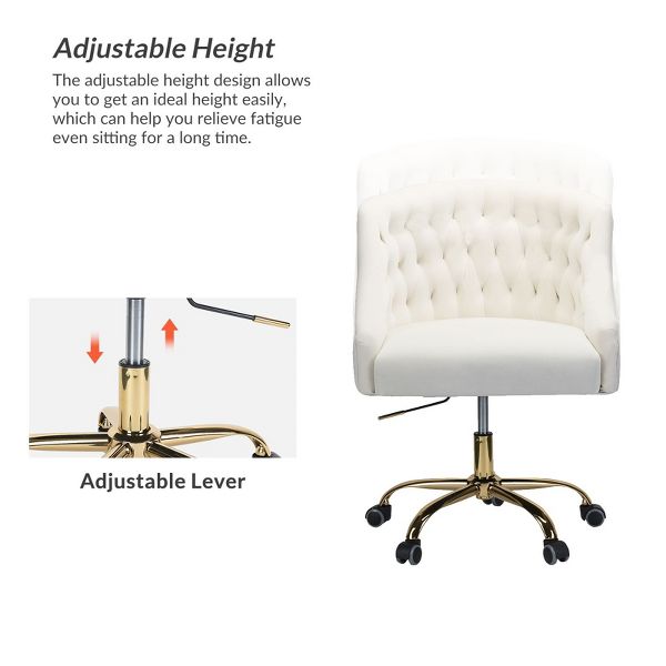 Anika Modern Velvet Height-adjustable Swivel Task Office Chair with Button-tufted Back and Gold Base | Karat Home - Black