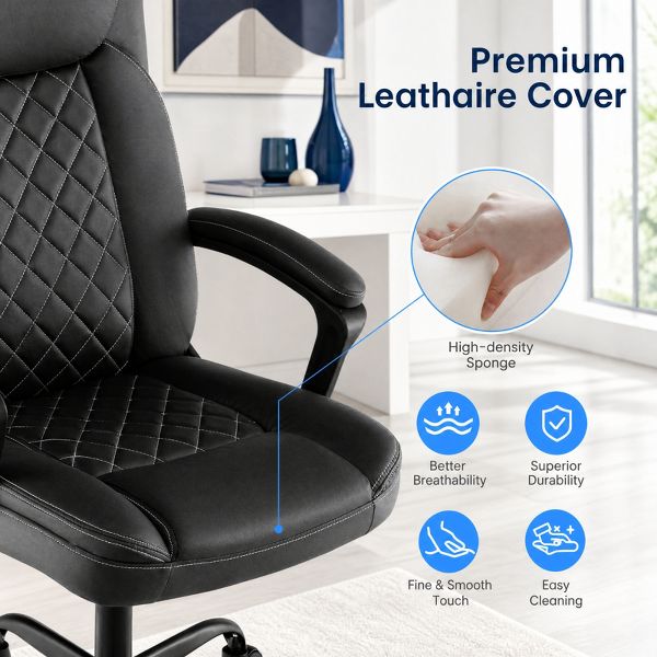 High Back Ergonomic Executive Office Chair with Thick Headrest Cushion and Lumbar Support, Black