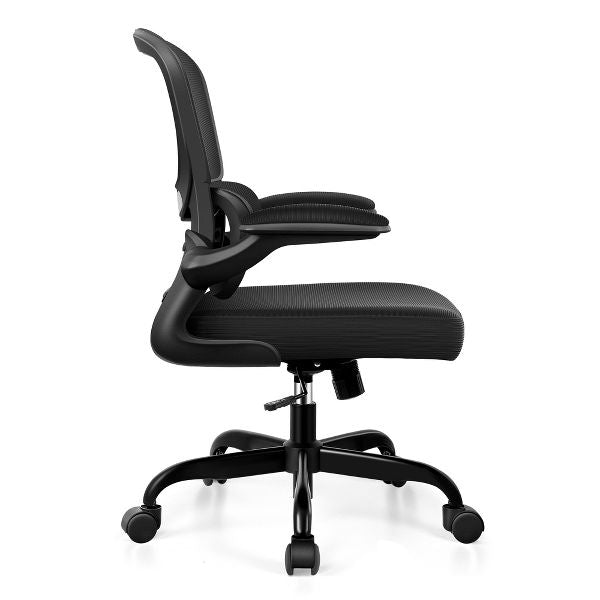 KERDOM Office Chair, Breathable Mesh Comfy Chair with Lumbar Support, Flip-up Armrests, Desk Chair for Adults Home Office, Black