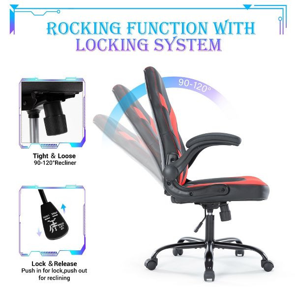 JIONJOY Ultimate Gaming Chair: Ergonomic, PU Leather, Executive Desk Chair with Flip-up Armrests | Black
