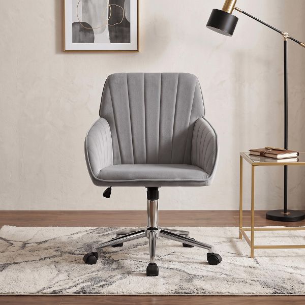 LauKingdom Adjustable Velvet Office Chair, Ergonomic Swivel Vanity Chair with Backrest Support, Comfortable Cute Desk Chair for Bedroom, Living Room