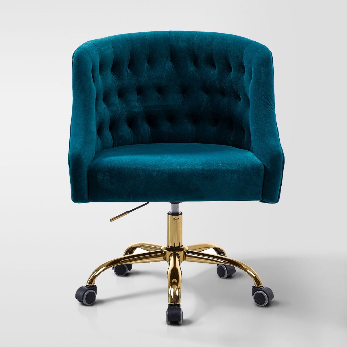 Anika Modern Velvet Height-adjustable Swivel Task Office Chair with Button-tufted Back and Gold Base | Karat Home - Black