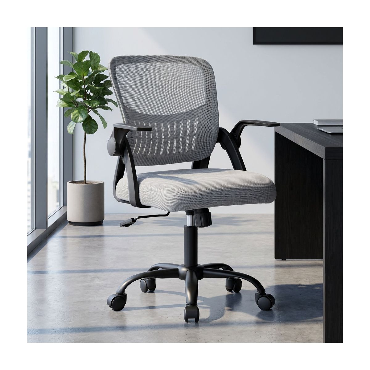 Bestier 23-in W Ergonomic Mesh Office Chair with Breathable Waist Support Adjustable Height for Home Office Study Gaming, Black