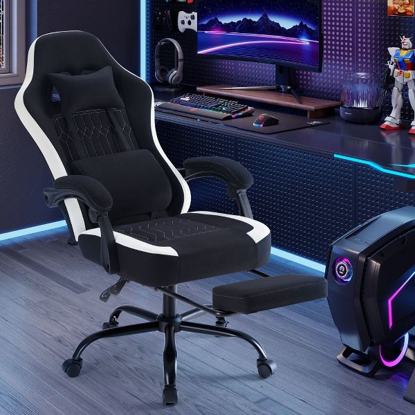 JIONJOY Ergonomic Gaming Chair with Footrest - High Back Lumbar Support, Adjustable Recline& Height, Swivel Computer Desk Chair-BK