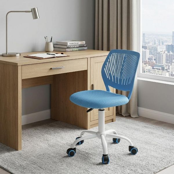 HomeRoots Blue and White Adjustable Height Swivel Rolling Office Chair