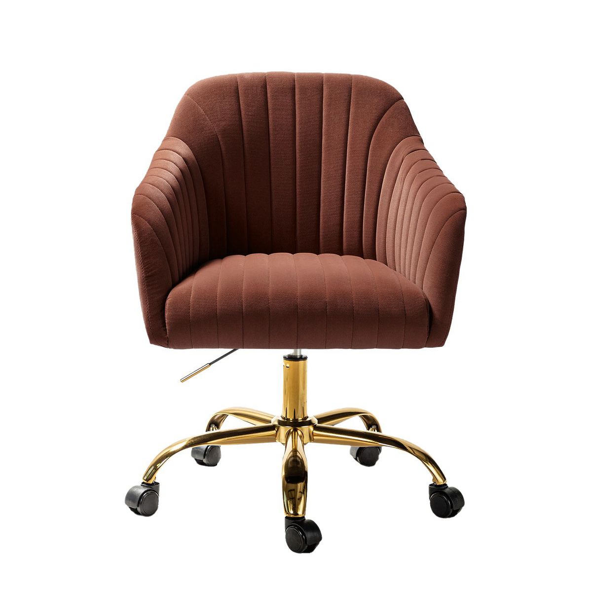 Alex Velvet Height-adjustable Swivel Task Office Chair with Channel-tufted Back and Gold Metal Base | Karat Home - Black