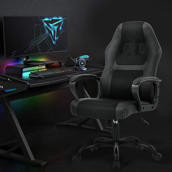 FDW Racing Gaming Chair Home Office Chair Ergonomic Desk Chair Massage PU Leather Computer Chair with Lumbar Support Headrest Armrest ,Black
