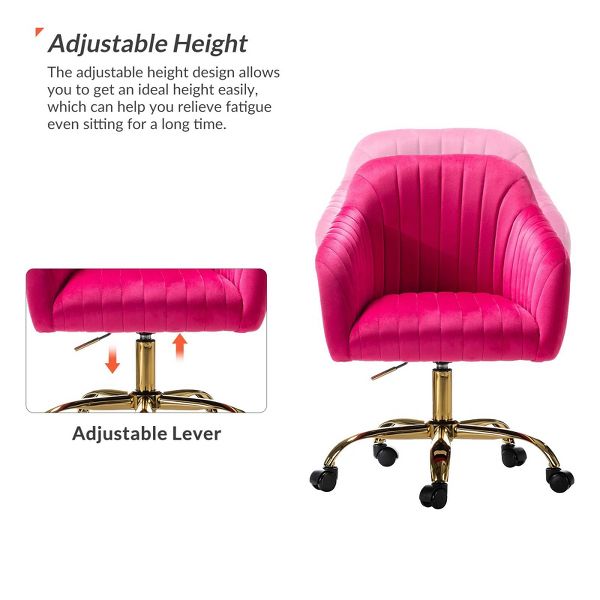 Alex Velvet Height-adjustable Swivel Task Office Chair with Channel-tufted Back and Gold Metal Base | Karat Home - Black