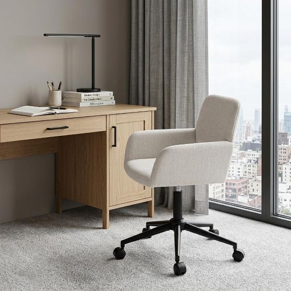 HomeRoots Beige and Black Adjustable Height Swivel Rolling Office Chair
