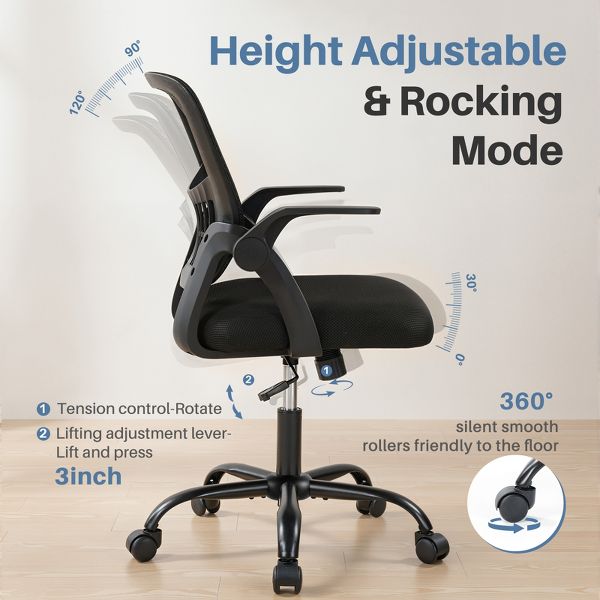 Bestier 23-in W Ergonomic Mesh Office Chair with Breathable Waist Support Adjustable Height for Home Office Study Gaming, Black