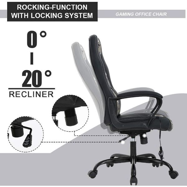 FDW Racing Gaming Chair Home Office Chair Ergonomic Desk Chair Massage PU Leather Computer Chair with Lumbar Support Headrest Armrest ,Black