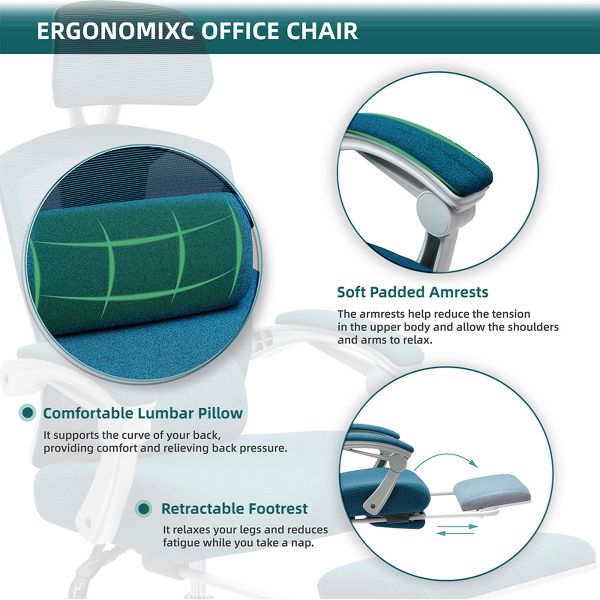 Bestier Office Chair Ergonomic Desk Chair, Home Mesh Office Desk Chairs with Wheels, Lumbar Support Pillow and Padded Armrests, Comfy Gaming Chair