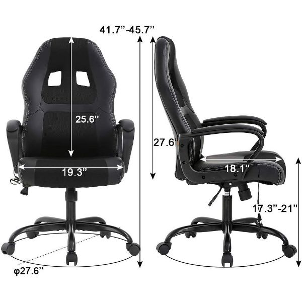 FDW Racing Gaming Chair Home Office Chair Ergonomic Desk Chair Massage PU Leather Computer Chair with Lumbar Support Headrest Armrest ,Black