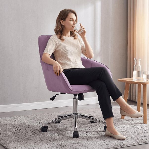 LauKingdom Adjustable Velvet Office Chair, Ergonomic Swivel Vanity Chair with Backrest Support, Comfortable Cute Desk Chair for Bedroom, Living Room