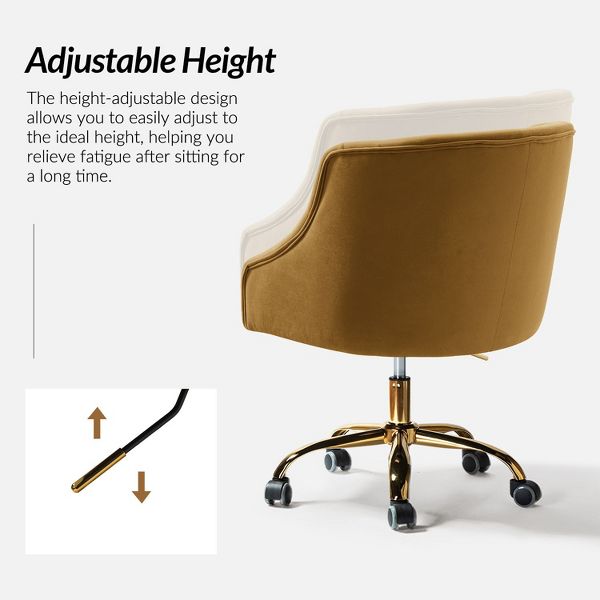 Anika Modern Velvet Height-adjustable Swivel Task Office Chair with Button-tufted Back and Gold Base | Karat Home - Black