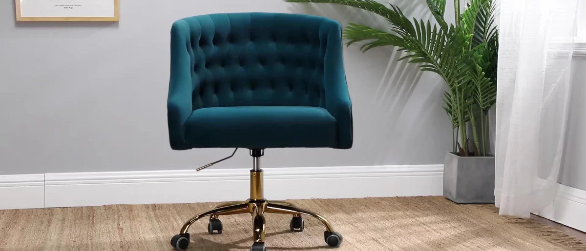 Anika Modern Velvet Height-adjustable Swivel Task Office Chair with Button-tufted Back and Gold Base | Karat Home - Black