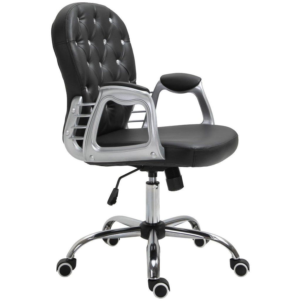 Vinsetto Vanity PU Leather Mid Back Office Chair Swivel Tufted Backrest Task Chair with Padded Armrests, Adjustable Height, Rolling Wheels, Black