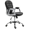 Vinsetto Vanity PU Leather Mid Back Office Chair Swivel Tufted Backrest Task Chair with Padded Armrests, Adjustable Height, Rolling Wheels, Black