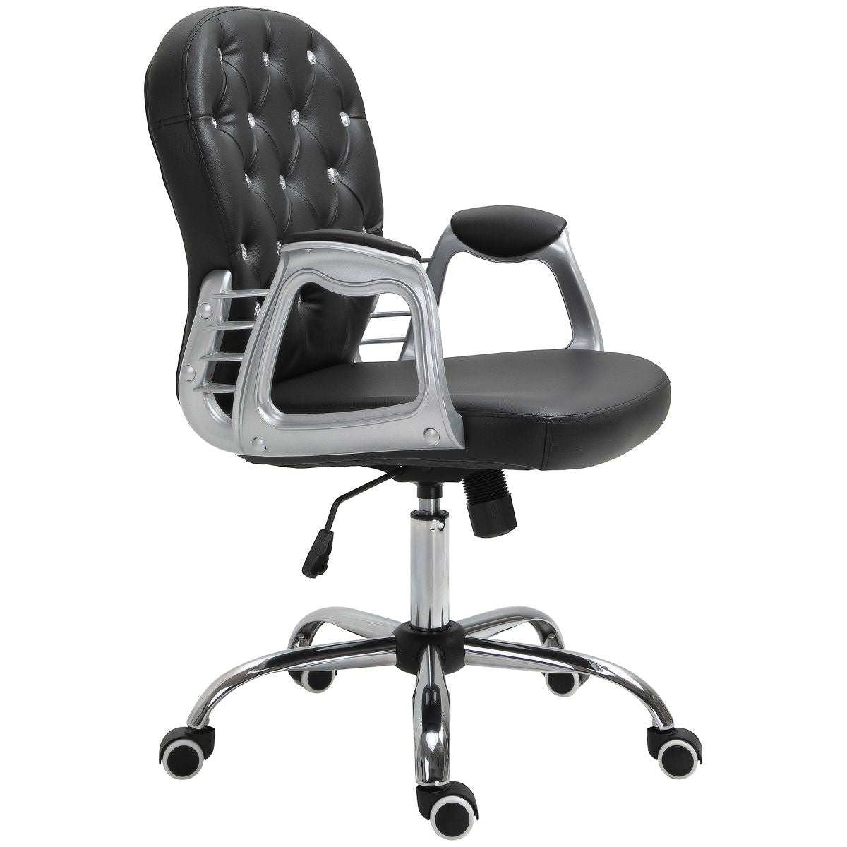 Vinsetto Vanity PU Leather Mid Back Office Chair Swivel Tufted Backrest Task Chair with Padded Armrests, Adjustable Height, Rolling Wheels, Black