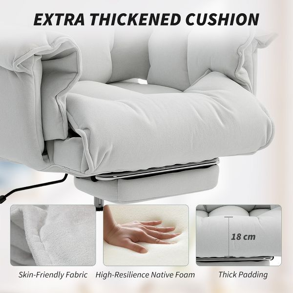 High Back Office Chair with Footrest Reclining Desk Chair High Resilience Foam Rolling Wheels Cream