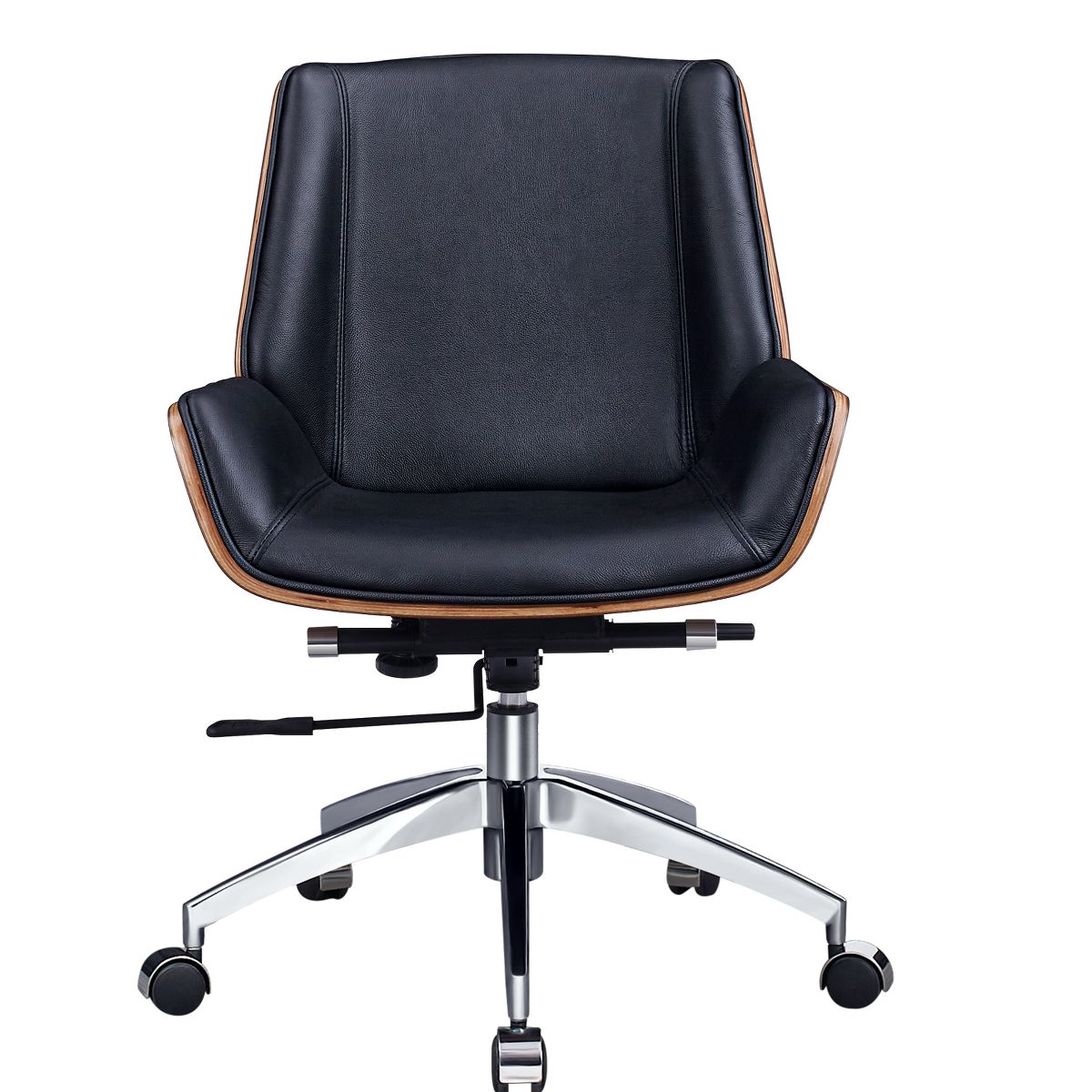 HomeRoots Black Rosewood and Silver Adjustable Height Swivel Rolling Conference Office Chair