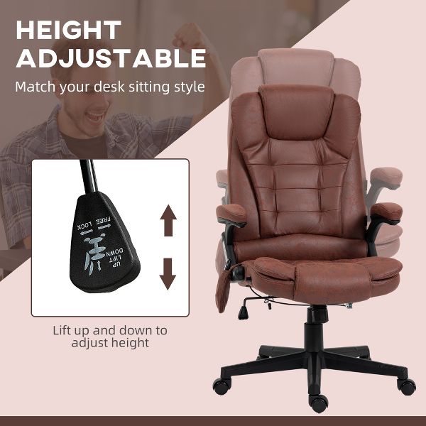HOMCOM 6 Point Vibrating Massage Office Chair with Heat, Microfiber High Back Executive Office Chair with Reclining Backrest, Armrests, Rust Red