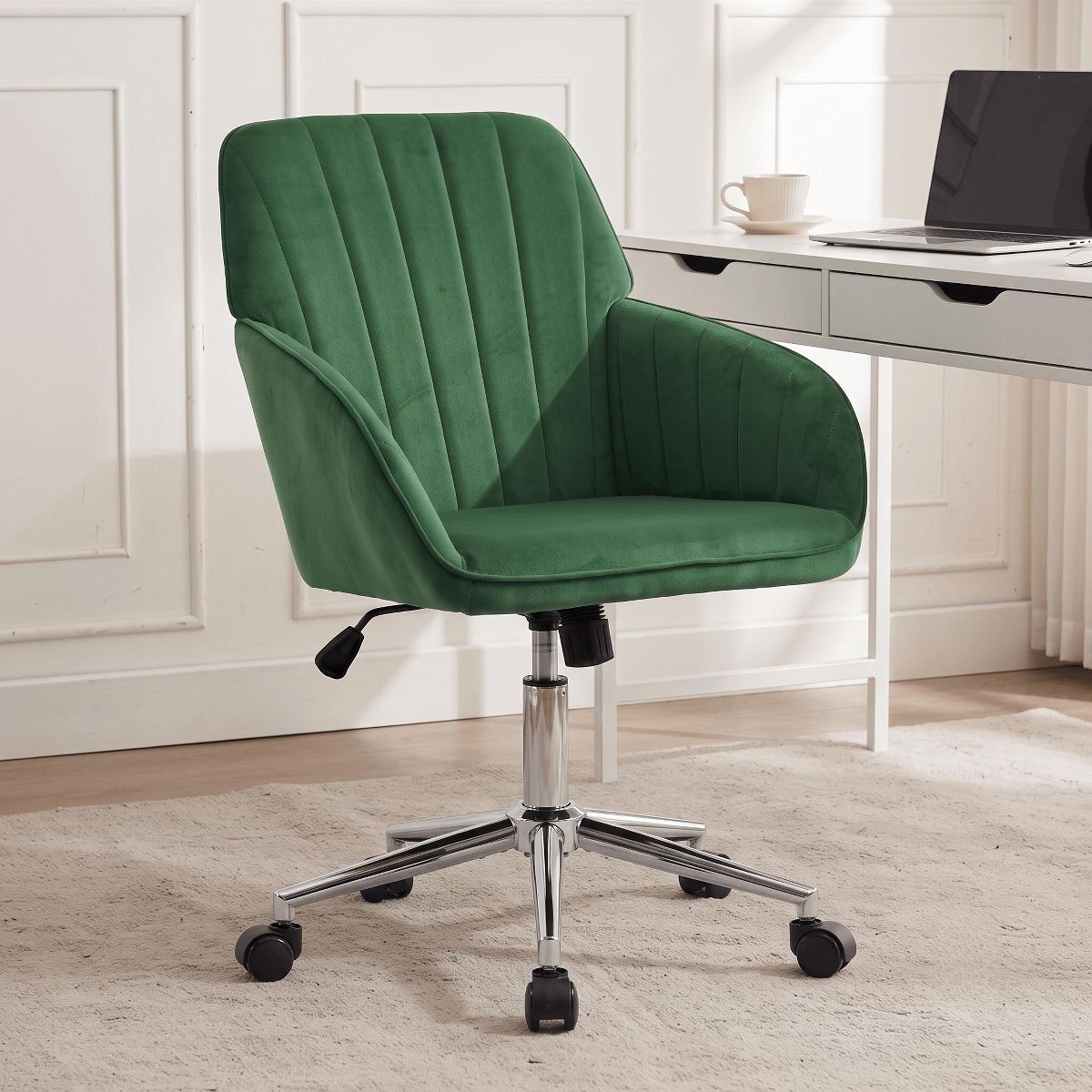 LauKingdom Adjustable Velvet Office Chair, Ergonomic Swivel Vanity Chair with Backrest Support, Comfortable Cute Desk Chair for Bedroom, Living Room