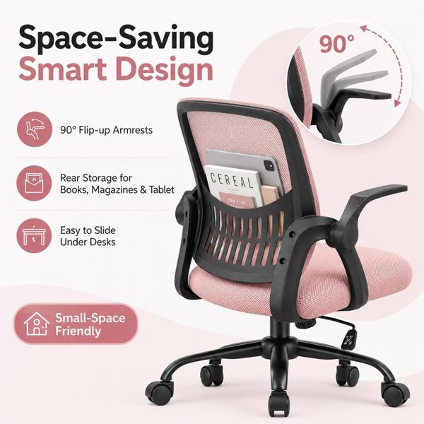 Bestier 23-in W Ergonomic Mesh Office Chair with Breathable Waist Support Adjustable Height for Home Office Study Gaming, Black