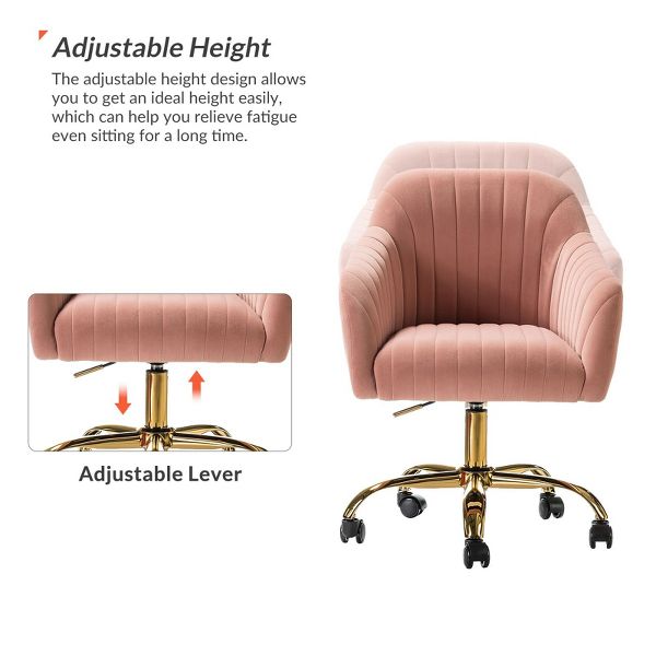 Alex Velvet Height-adjustable Swivel Task Office Chair with Channel-tufted Back and Gold Metal Base | Karat Home - Black