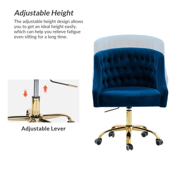 Anika Modern Velvet Height-adjustable Swivel Task Office Chair with Button-tufted Back and Gold Base | Karat Home - Black