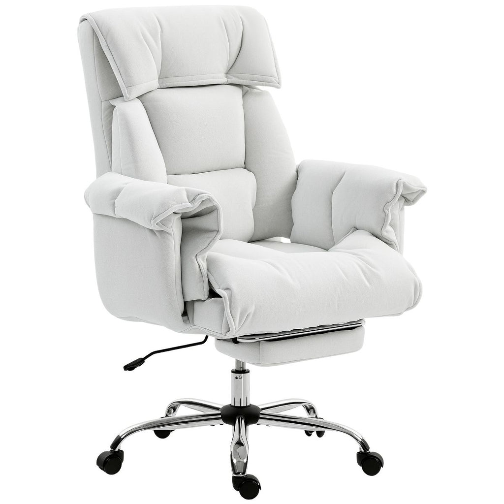 High Back Office Chair with Footrest Reclining Desk Chair High Resilience Foam Rolling Wheels Cream