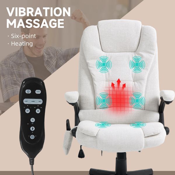 Vinsetto 6 Point Vibrating Massage Office Chair with Heat, Linen High Back Executive Office Chair with Reclining Backrest, Armrests, Black