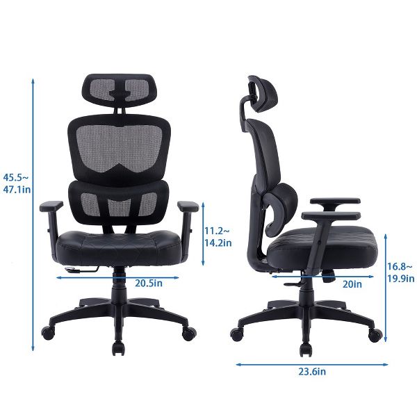 VECELO Swivel Ergonomic High Back Mesh Office Chair with Adjustable Headrest Armrest, Lumbar Support for Executive/Computer Desk/Task Work Black