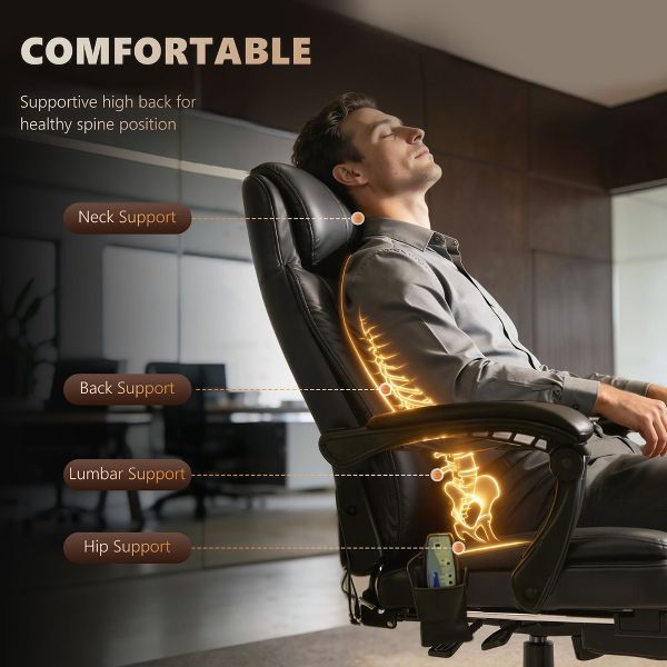 Vinsetto 7-Point Vibrating Massage Office Chair Computer Chair with Lumbar Support, Footrest, Reclining Back, Adjustable Height, Black