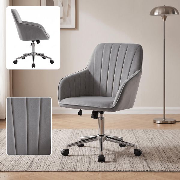 LauKingdom Adjustable Velvet Office Chair, Ergonomic Swivel Vanity Chair with Backrest Support, Comfortable Cute Desk Chair for Bedroom, Living Room