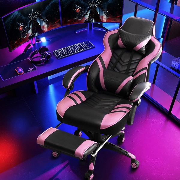 Costway Office Computer Desk Chair Gaming Chair Adjustable Swivel w/Footrest Black